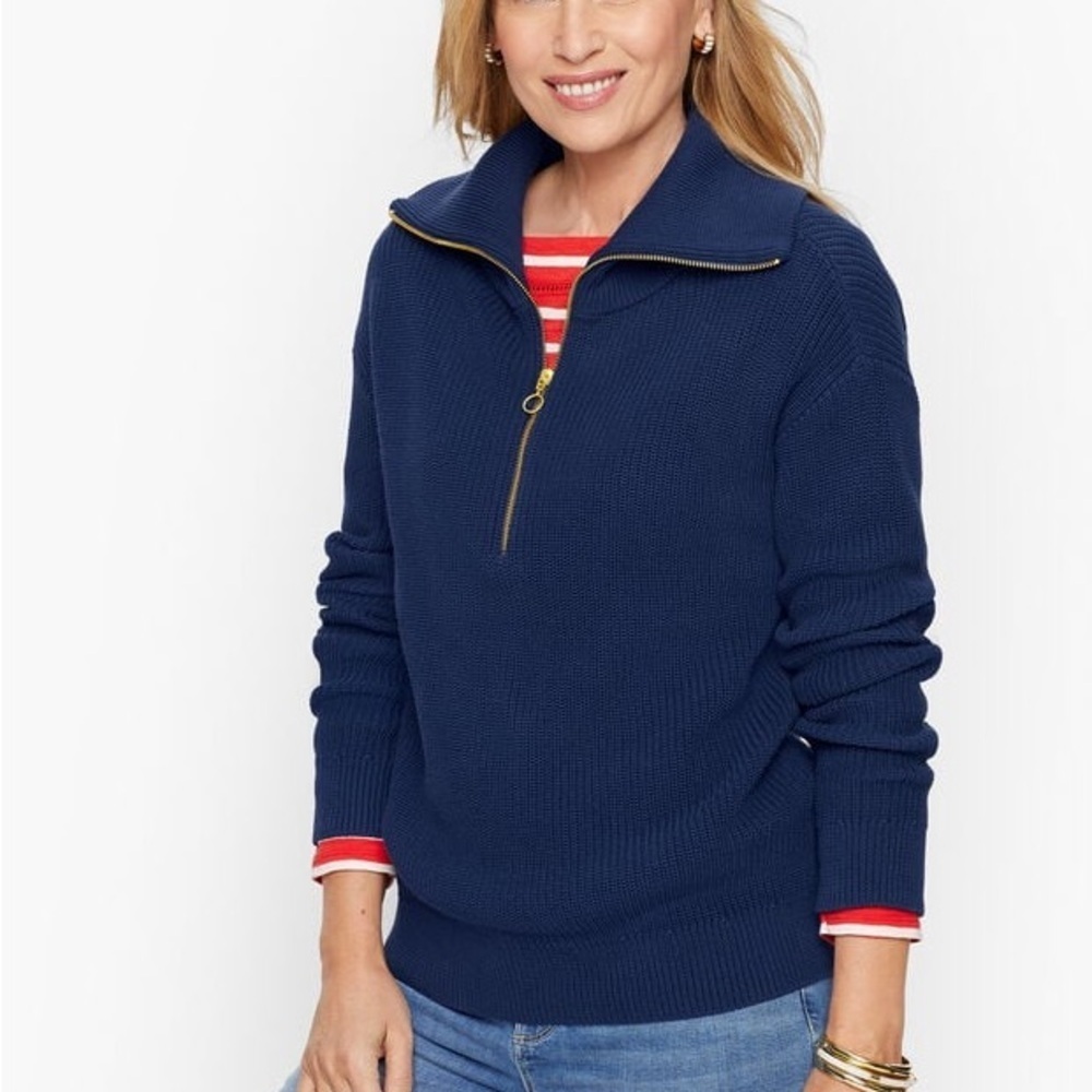 ⭐️⭐️⭐️Talbots Dark Blue Zip-Up Sweater size Large